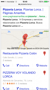 captura búsqueda en google de una pizzeria